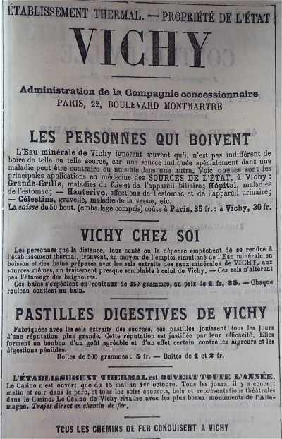 Publicit de la fin du XIXme sicle pour Vichy