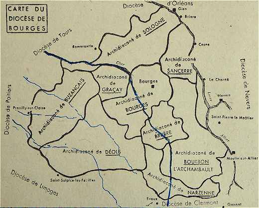 Le Berry: carte du Diocèse de Bourges