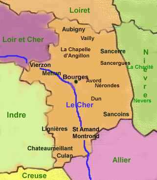 Carte du dpartement du Cher