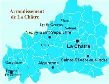 Carte de l'arrondissement de La Chtre dans l'Indre