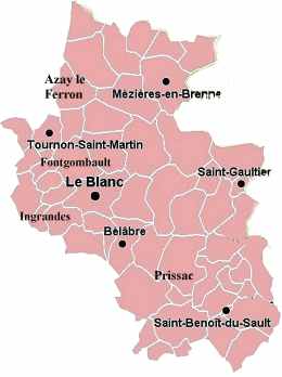 Carte de l'arrondissement du Blanc dans le dpartement de l'Indre