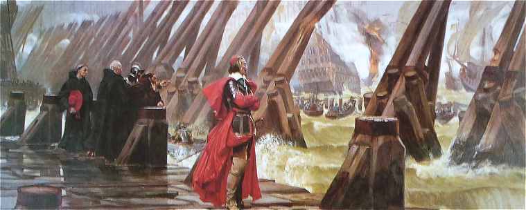 Tableau de Henri Motte montrant Richelieu sur la digue bloquant l'accs  La Rochelle