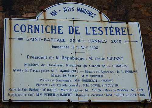 Plaque pour l'ouverture de la Corniche de l'Estrel