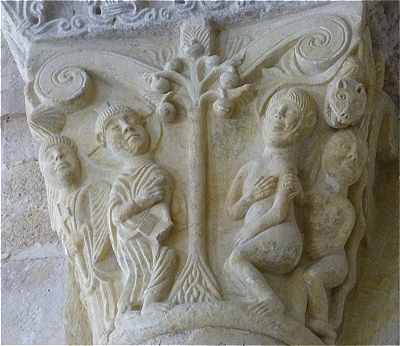 Chapiteau montrant Adam et Eve avec le fruit dfendu  Saint Martin de Fromista