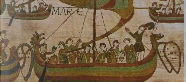 Tapisserie de Bayeux: l'armee de Guillaume le Conqurant franchit la Manche