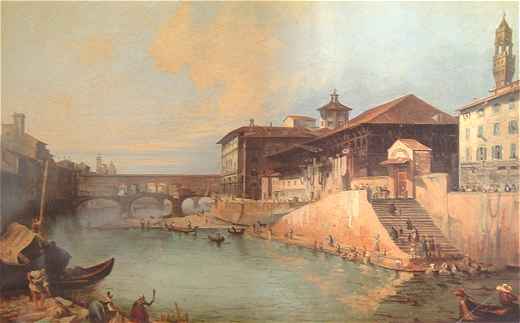 Florence: le Ponte Vecchio et l'Arno au XVIIIme sicle (Tableau de Moricci)