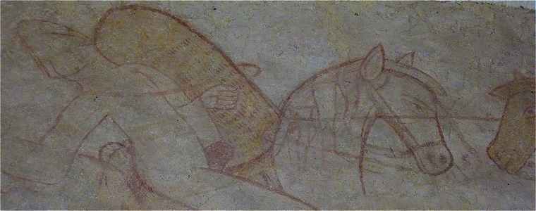 Fresque murale d'un chevalier au combat dans l'glise de Boussac-Bourg