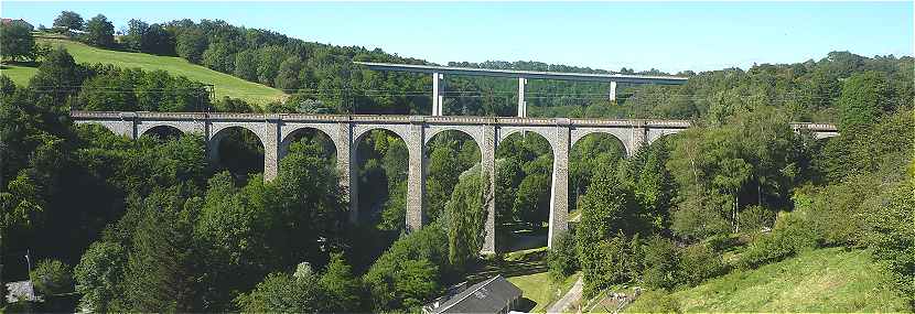 Pierre-Buffire: les viaducs (chemins de fer et A20) au dessus de la Briance