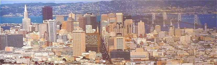 Panorama sur San Francisco,  droite le Bay Bridge