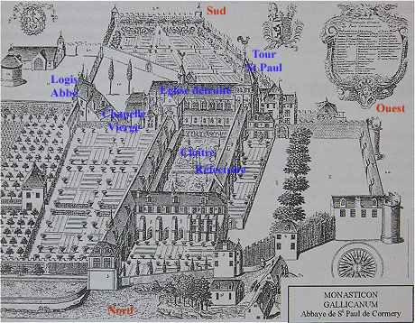 Gravure de l'abbaye de Cormery au XVIIIme sicle