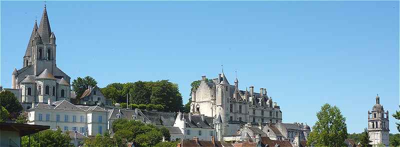 Panorama sur la partie Nord de la Cit Mdivale de Loches: Collgiale Saint Ours et Logis Royal,  droite la Tour Saint Antoine