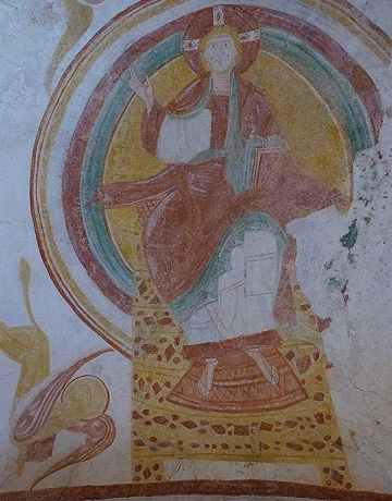 Fresque du Christ sur la vote du choeur de l'glise Saint Laurent  Palluau sur Indre