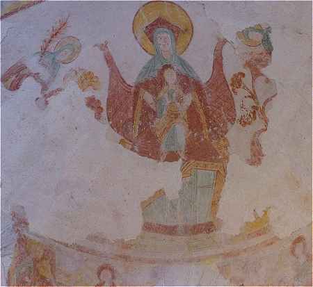 Fresque de la Vierge dans l'abside de l'église Saint Laurent à Palluau sur Indre
