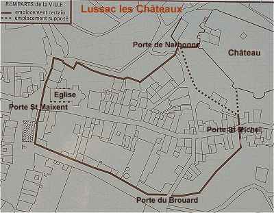 Plan des remparts de Lussac les Châteaux au Moyen-Age