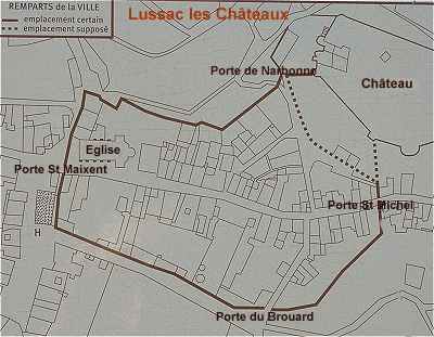 Plan des remparts de Lussac les Chteaux au Moyen-Age