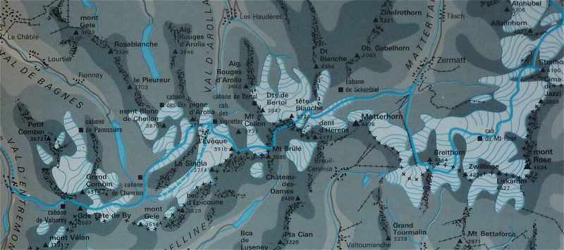 Plan des principaux massifs du Valais, du Grand Combin au Mischabel