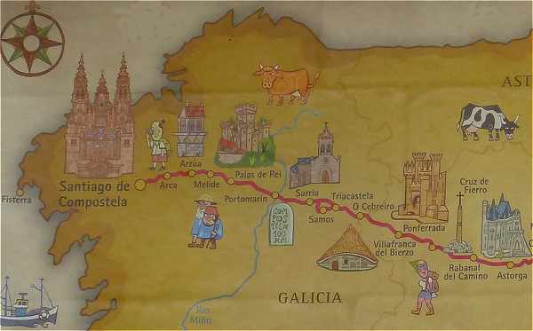 Carte du Camino Frances en Galice