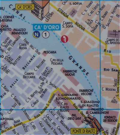 Venise: Plan du Grand Canal du Palazzo Ca' d'Oro jusqu'au Pont du Rialto
