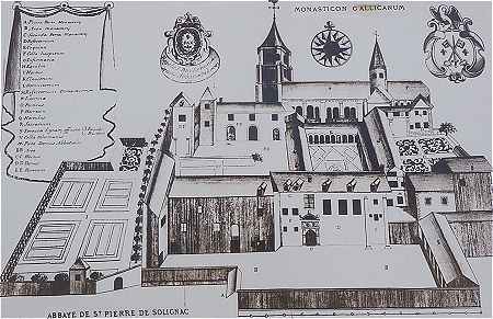 Gravure ancienne de l'abbaye de Solignac