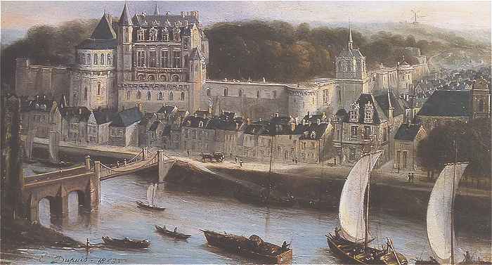 Amboise et son chateau au-dessus de la Loire au milieu du XIXème siècle