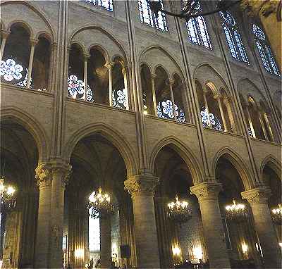 Vue de l'élévation intérieure de la nef de Notre Dame de Paris