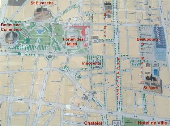 Plan des Quartiers Halles - Chatelet - Beaubourg - Hotel de Ville